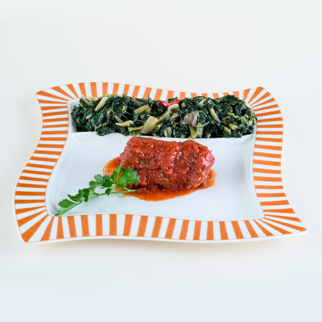 Braciola domenicale con bietole e cipolle
